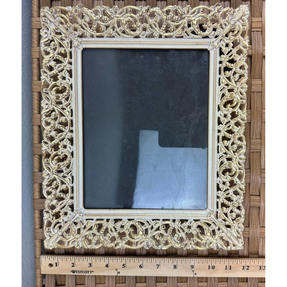 Ornate Floral Filagree/Hollywood Regency Gold Metal Photo Frame 8x10